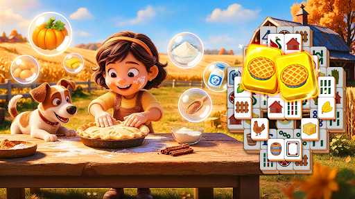 Preview for Mahjong Farm Pumpkin Pie Bake: Match tiles to bake a slice of autumn!