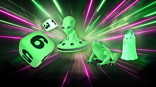 Preview for The Glow in the Dark Pack: Three tokens and matching dice set!